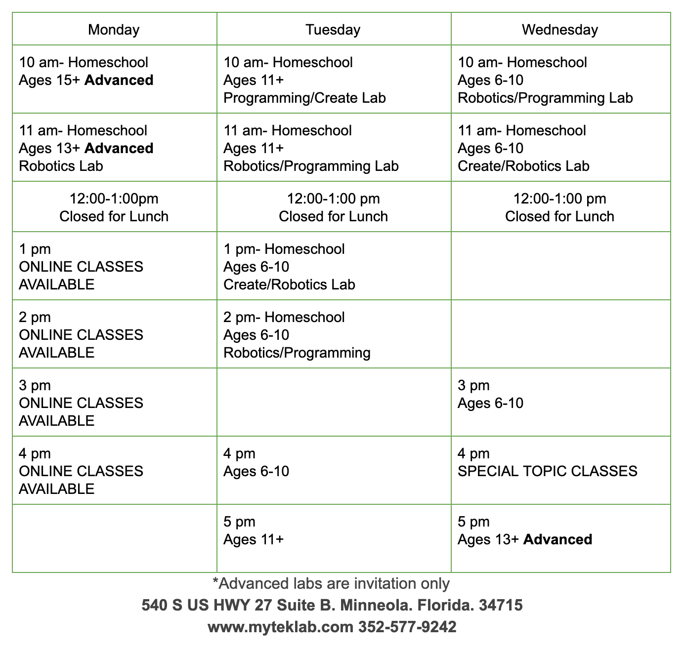 Lab Schedule
