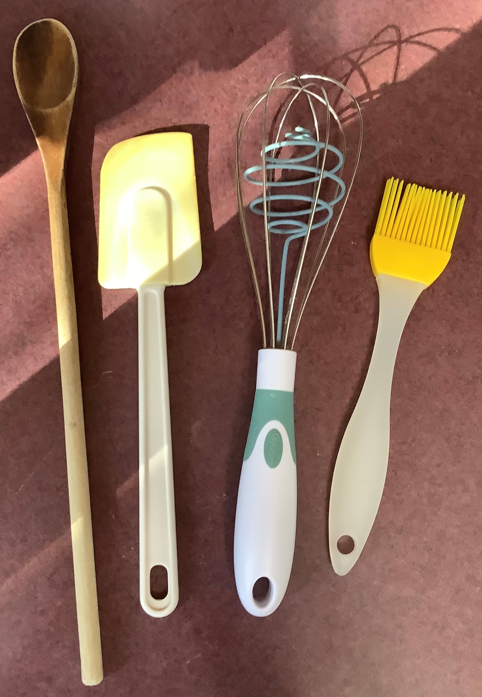 Cooking Untensils - Wooden Spoon, Cake Spatula and Wisk